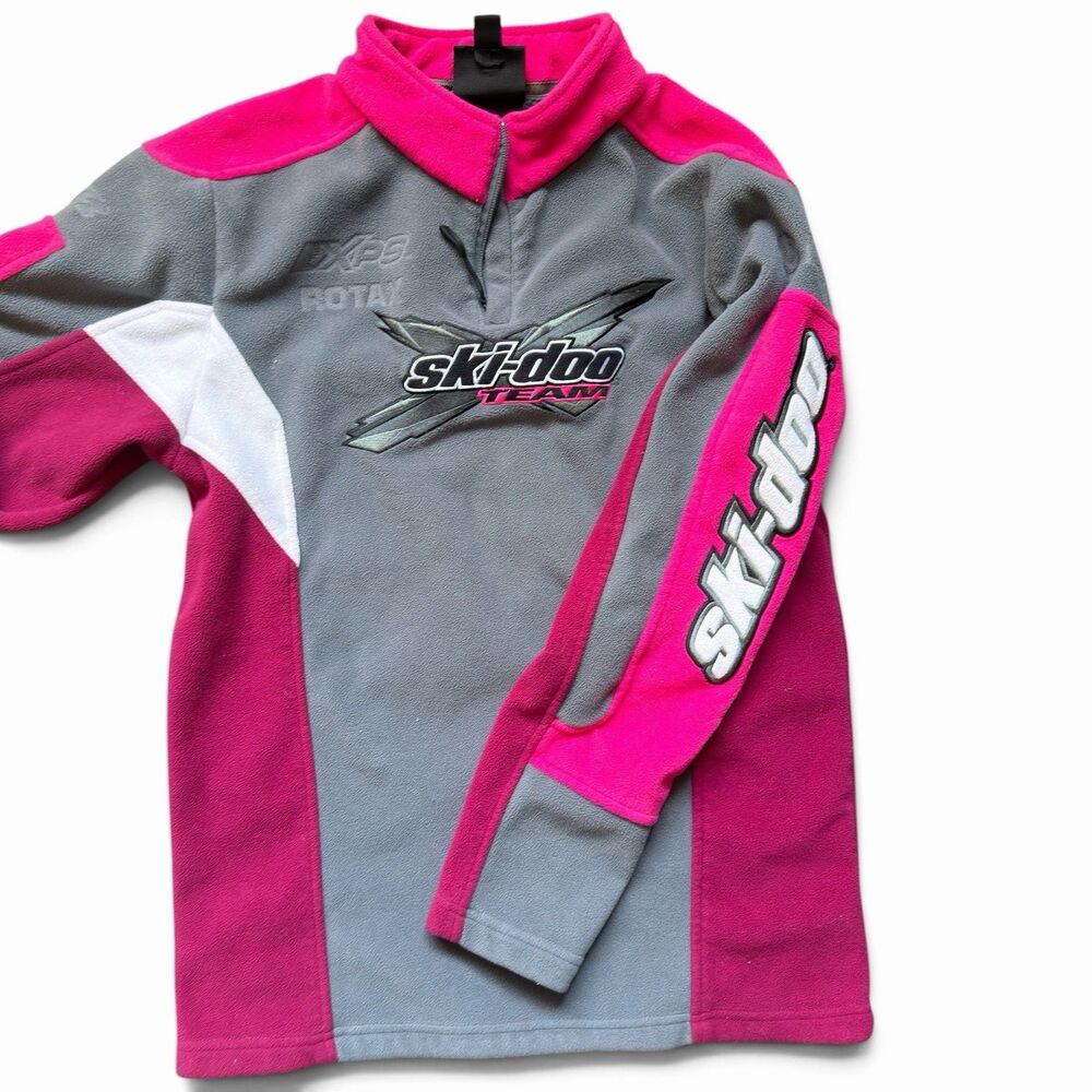 BRP Ski-Doo Team Fleece Pullover Youth 14-16 Pink Gray Quarter Zip Snowmobile